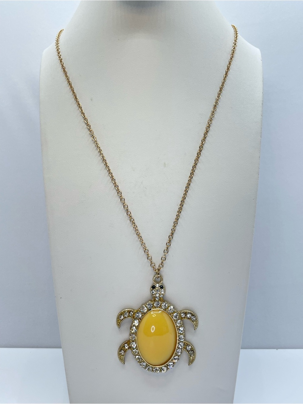 Talbots Crystal Turtle Pendant Necklace Yellow Cabochon Gold Statement Boho